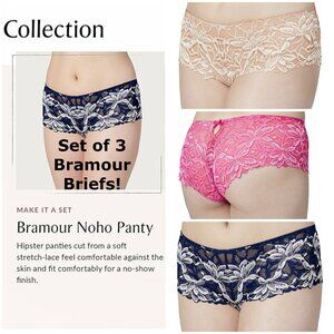 SET of 3! Panties Large Briefs Bramour Noho L FITS 29-30" Hipster Boyshort Panty